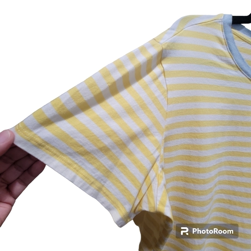 Free Assembly XXL Organic Cotton Yellow White Stripes Short Sleeve T-Shirt - Picture 6 of 8